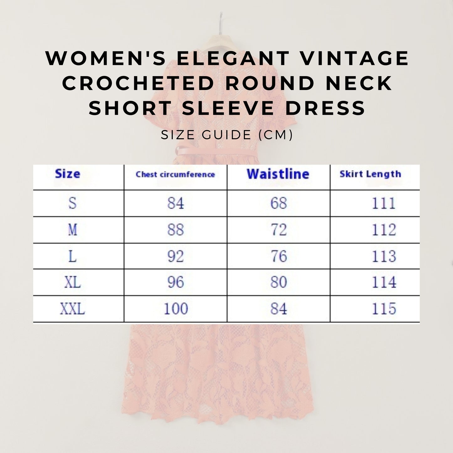 Women's Elegant Vintage Crocheted Round Neck Short Sleeve Dress