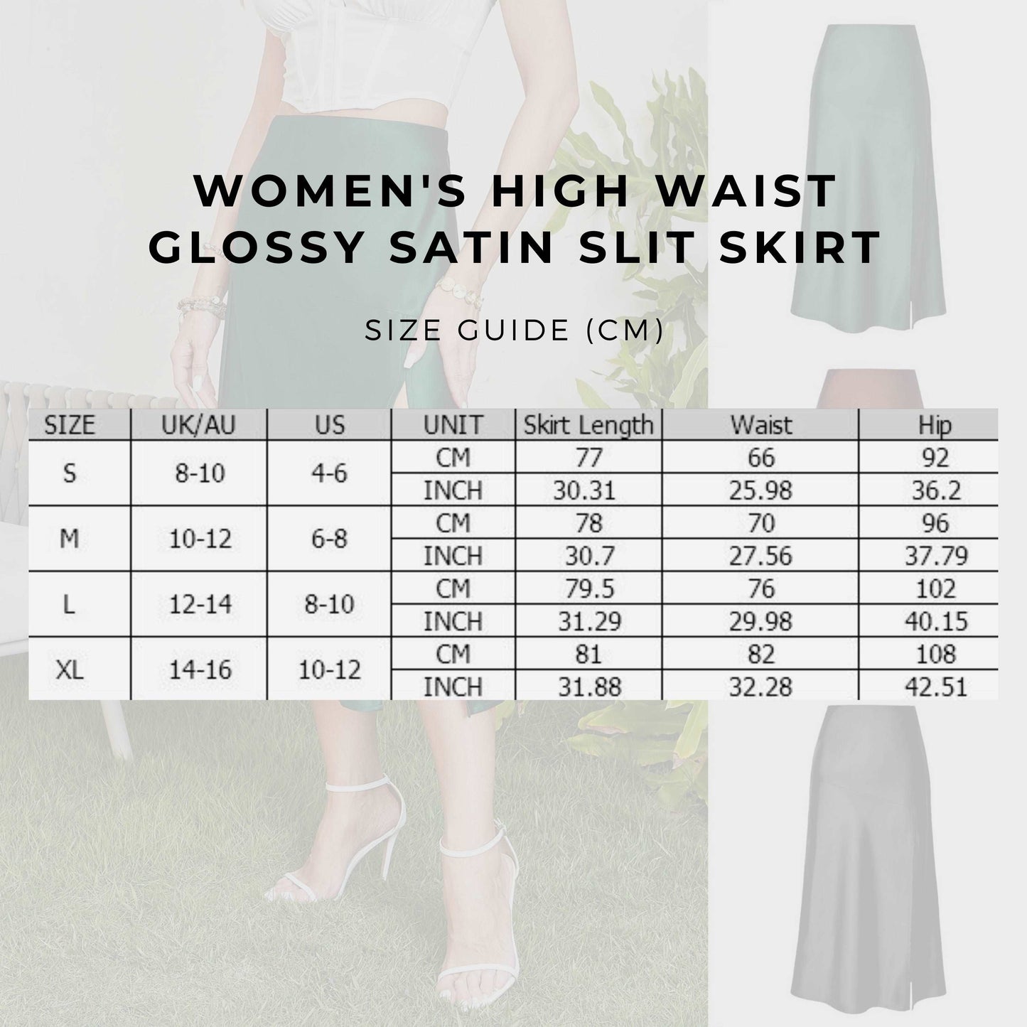 Women's High Waist Glossy Satin Slit Skirt