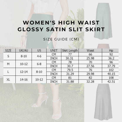 Women's High Waist Glossy Satin Slit Skirt
