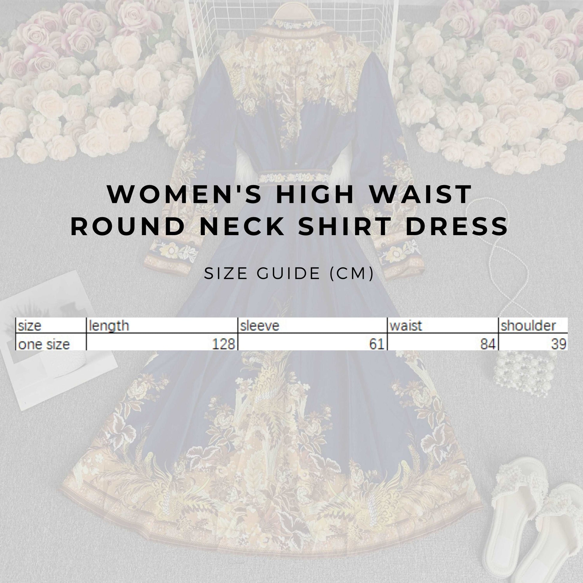 Women's High Waist Round Neck Shirt Dress