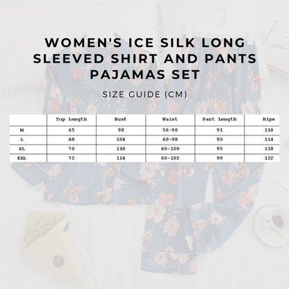 Women's Ice Silk Long Sleeved Shirt and Pants Pajamas Set
