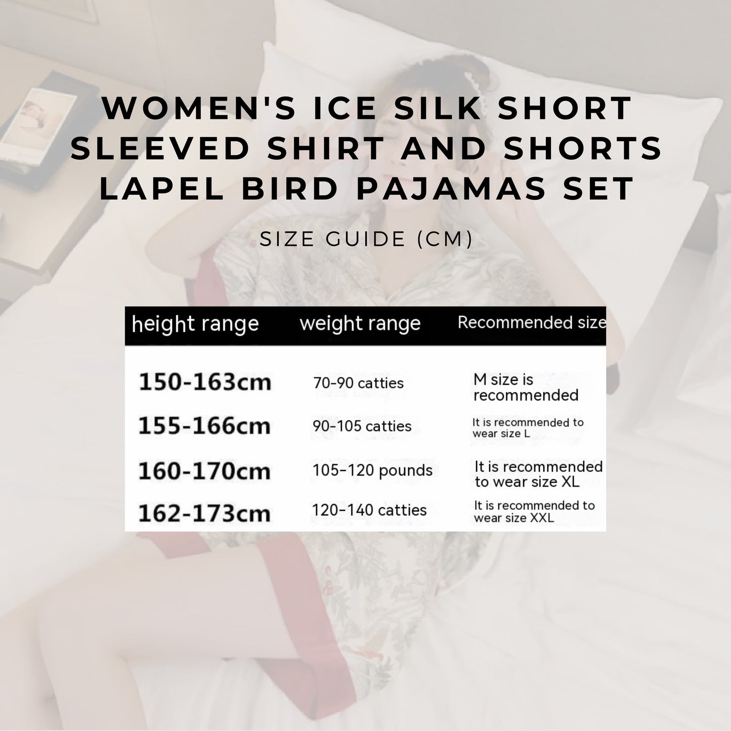 Women's Ice Silk Short Sleeved Shirt and Shorts Lapel Bird Pajamas Set