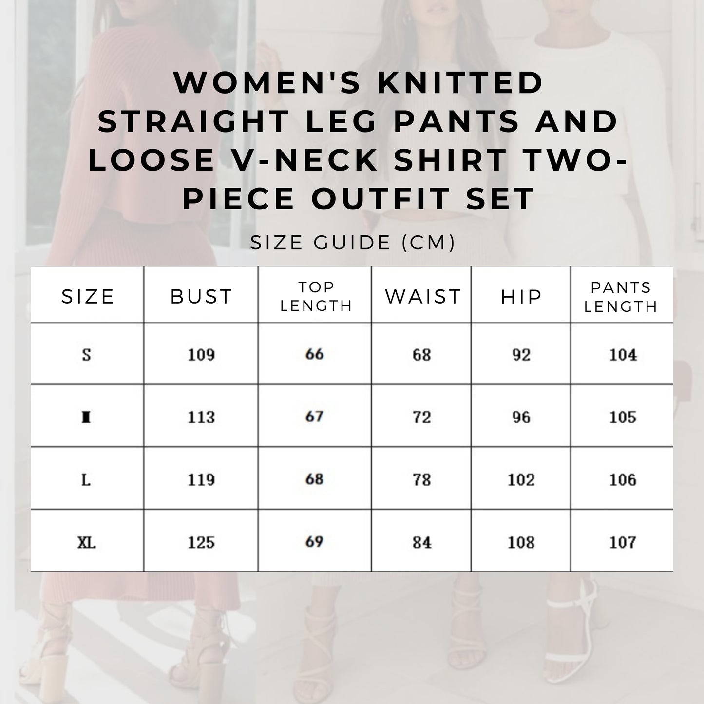 Zweiteiliges Outfit-Set für Damen mit gestrickter Hose mit geradem Bein und lockerem Hemd mit V-Ausschnitt