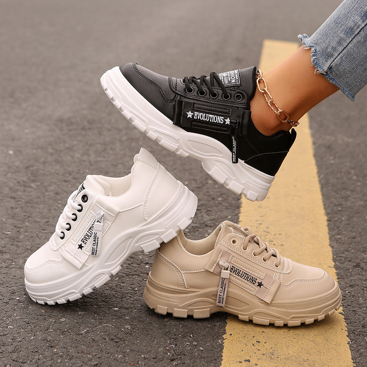 Women's Lace-Up Thick-Sole Chunky Sneakers