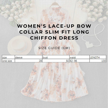 Women's Lace-up Bow Collar Slim Fit Long Chiffon Dress