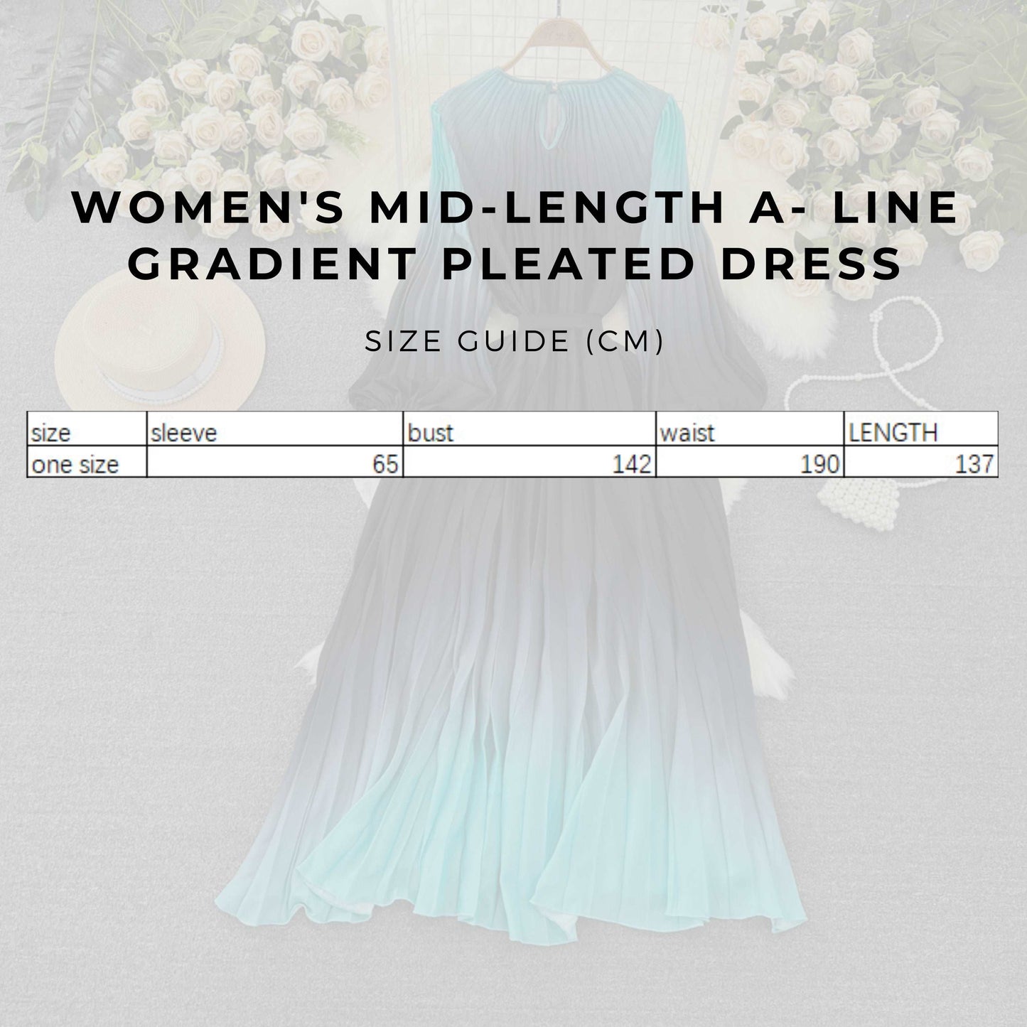 Women's Mid-length A- Line Gradient Pleated Dress