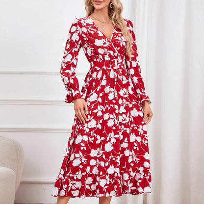 Women's Retro V-neck Printed Dress