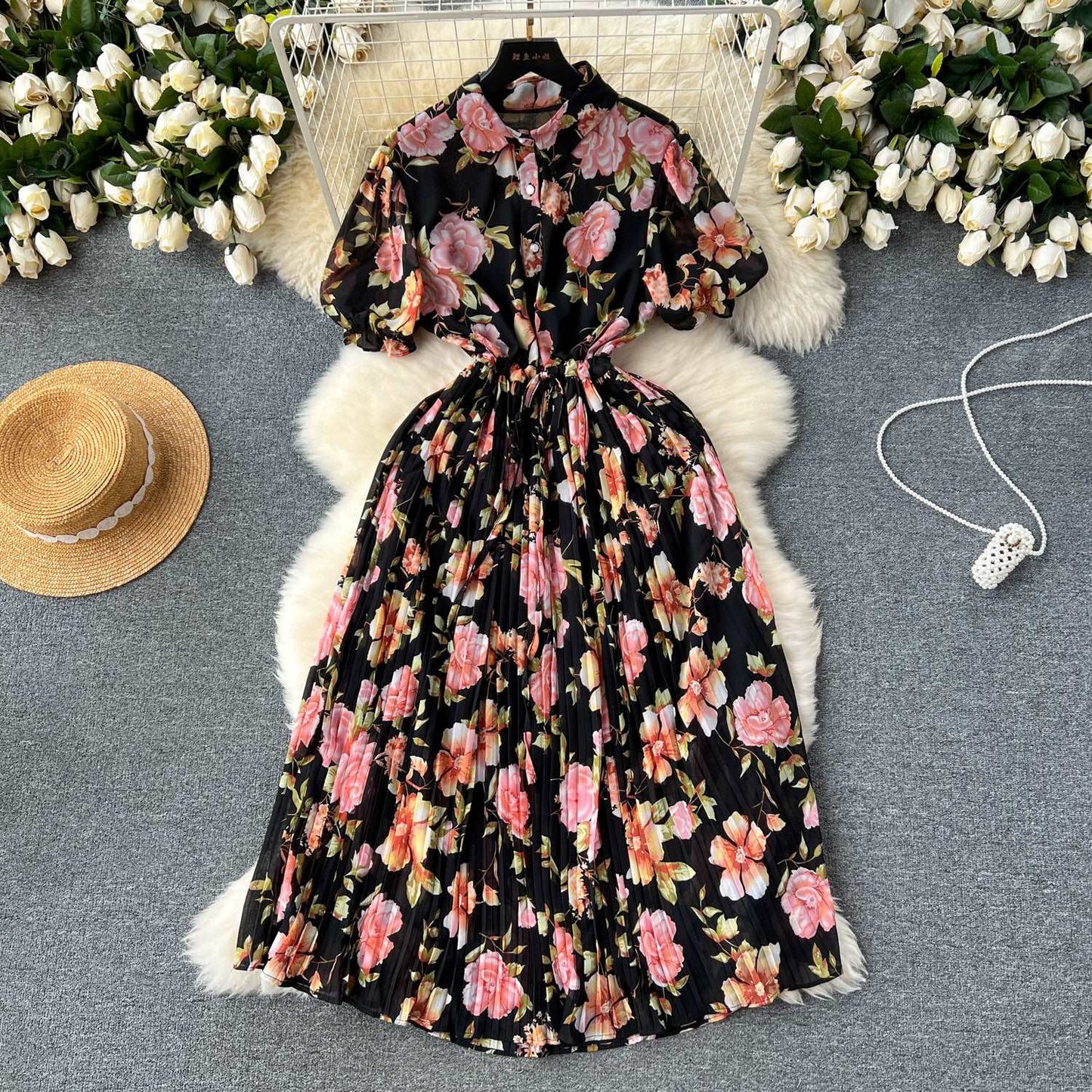 Women's Retro Vacation Style Lace-up Dress