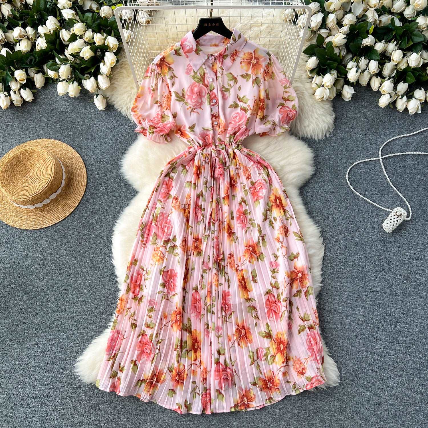 Women's Retro Vacation Style Lace-up Dress