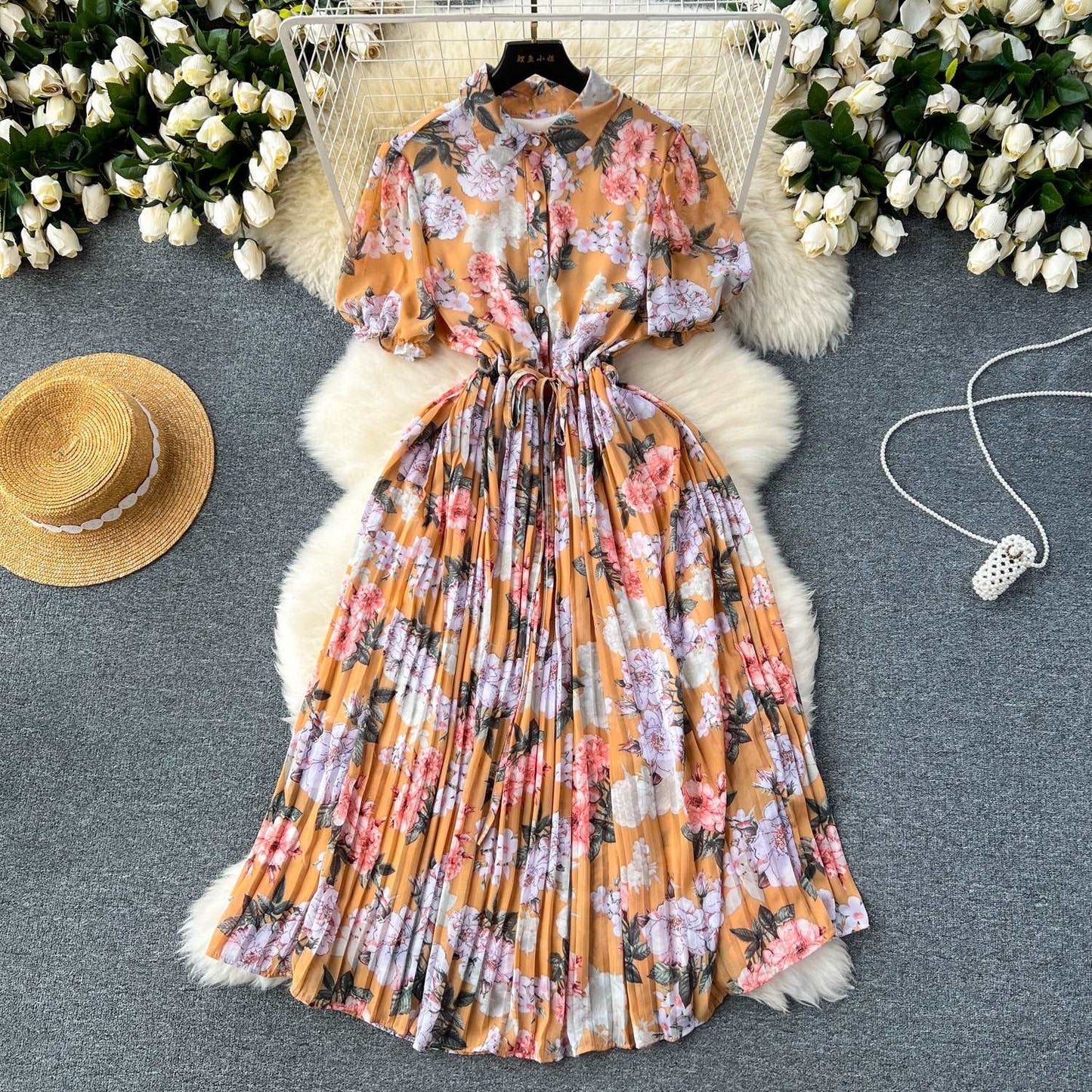 Women's Retro Vacation Style Lace-up Dress