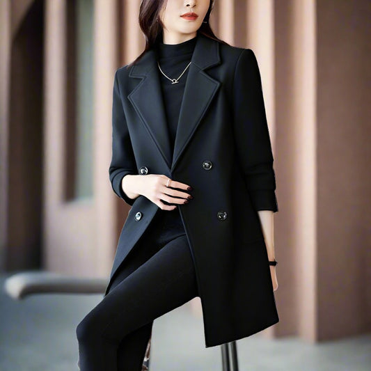 Women's Elegant Suit Jacket Black Double Breasted Coat