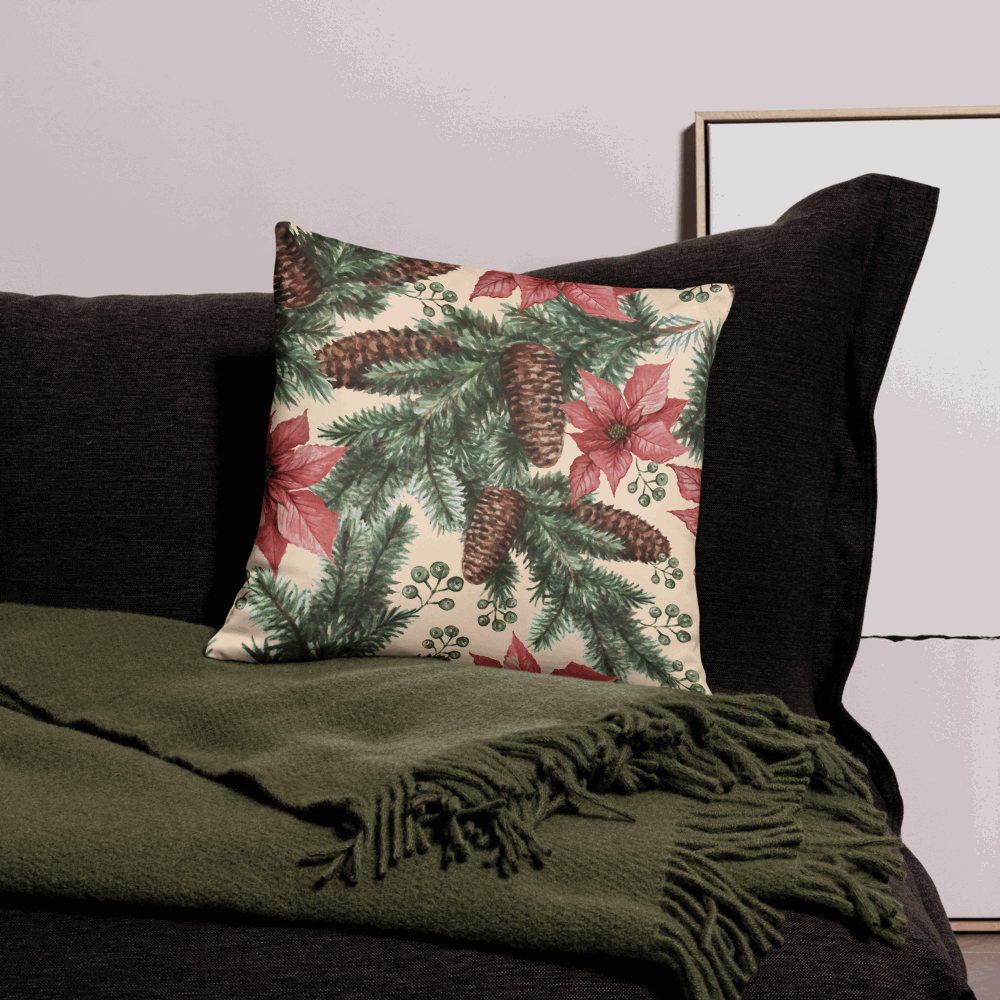 Poinsettias And Pine Design Pillow Case