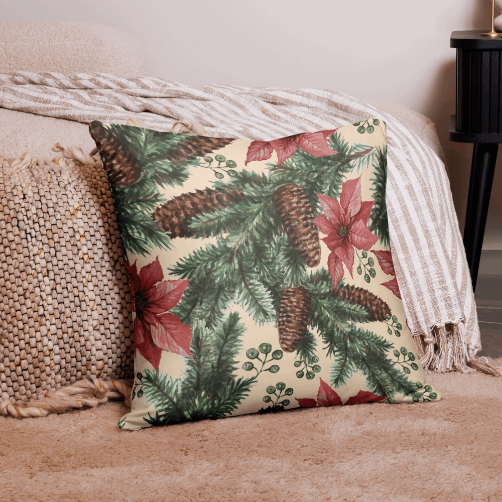 Poinsettias And Pine Design Pillow Case