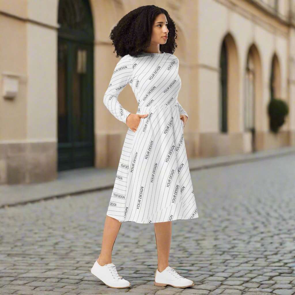 Personalized Women's long sleeve midi dress | All Over Print