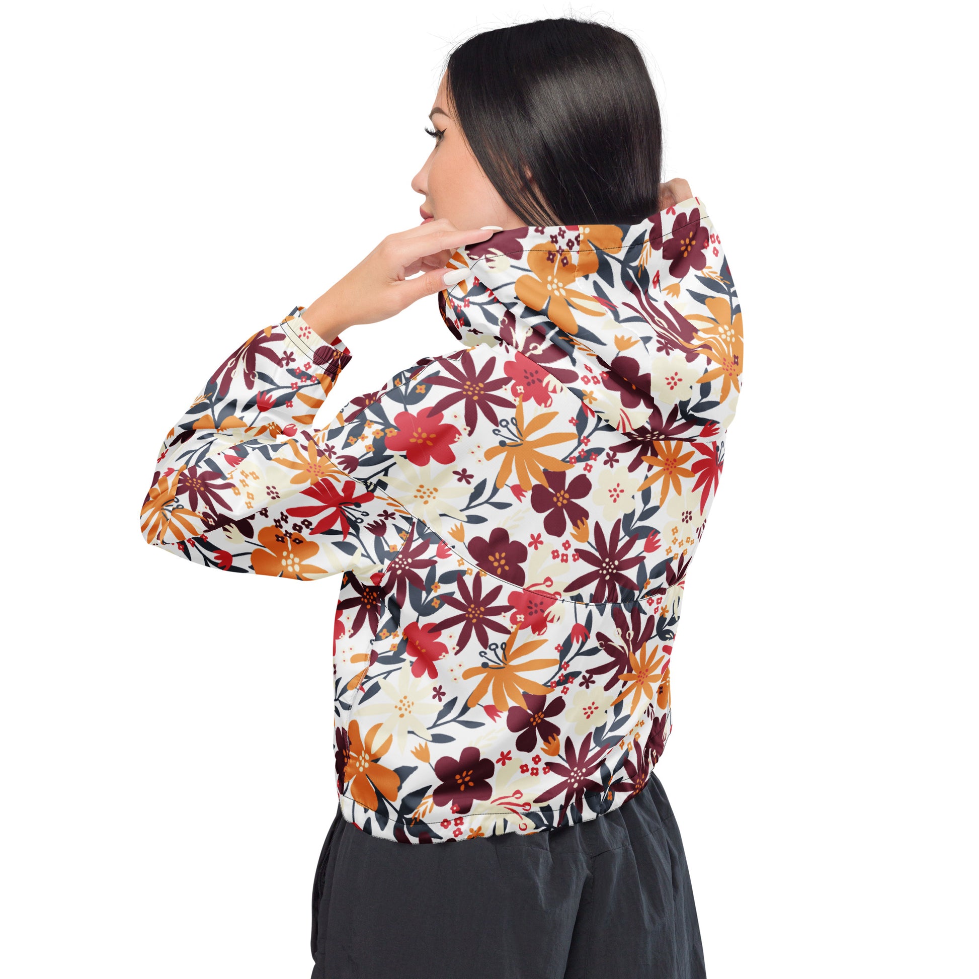 Women’s Flower Garden Pattern Cropped Windbreaker Jacket