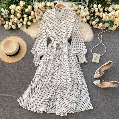 Women's French Style Long Sleeved Plated Skirt Dress