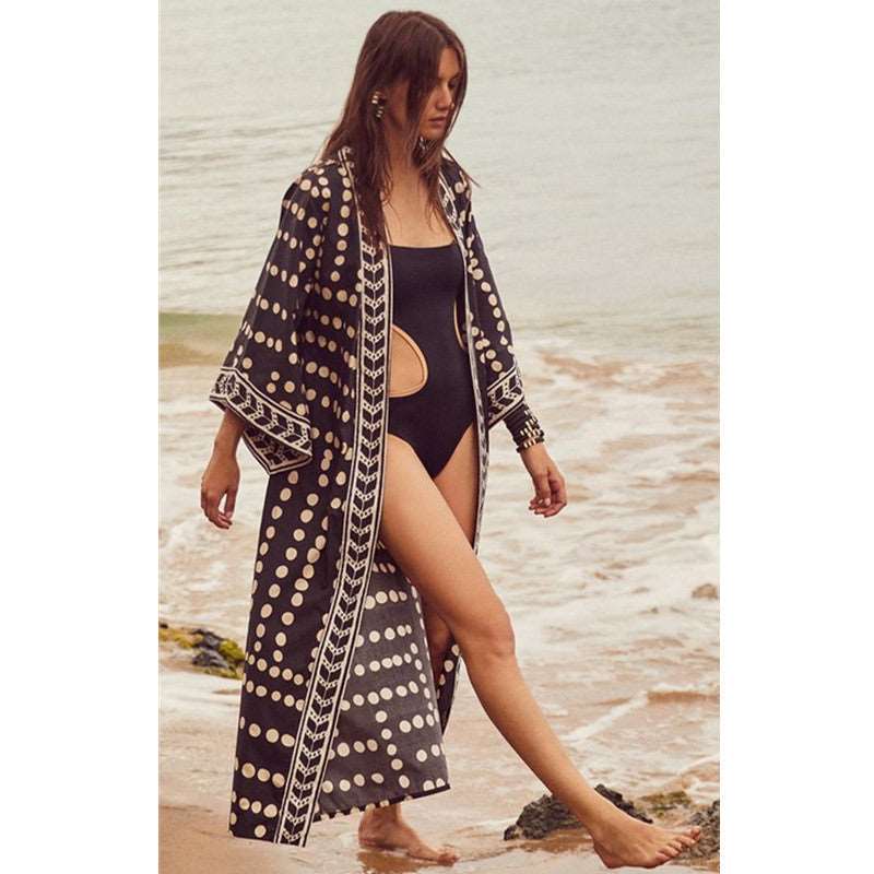 Women's Long Sleeve Loose Bikini Cover Up Beach Robe