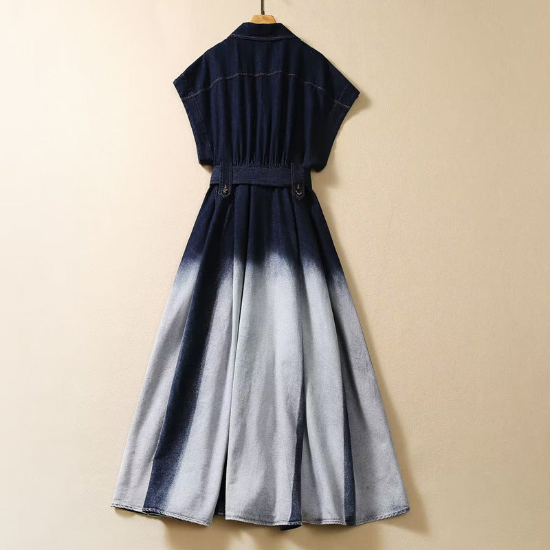 Women's Short Sleeve Gradient Color Fashion Waist-controlled Denim Dress