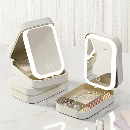 Tragbare Reisespiegel-Make-up-Aufbewahrungsbox mit Touch-LED-Licht-Make-up
