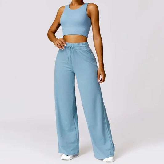 Women's Casual Sports Sleeveless Crop Top and Sweatpants Outfit Set