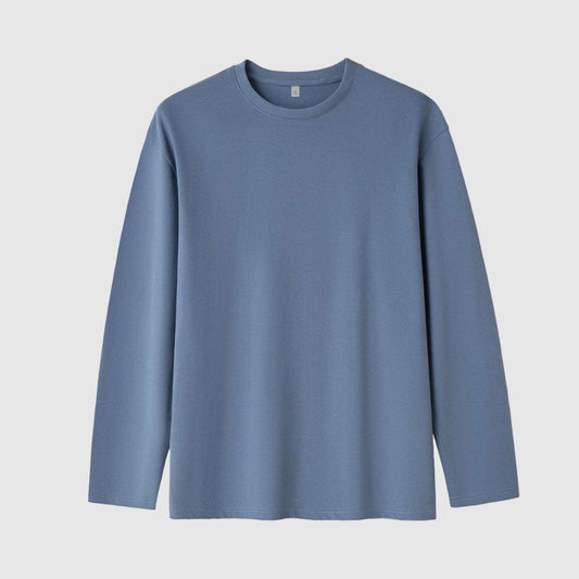 Men's Solid Color Loose Fit Round Neck Long Sleeved Top