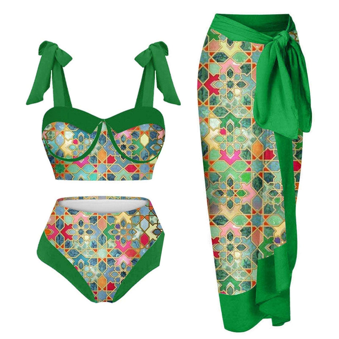 Women's Two-piece Swimsuit and Cover Scarf Set