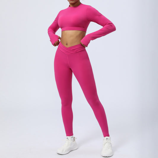 Zweiteiliges Workout-Outfit-Set mit überkreuzten Riemen für Damen in Nude-Feeling