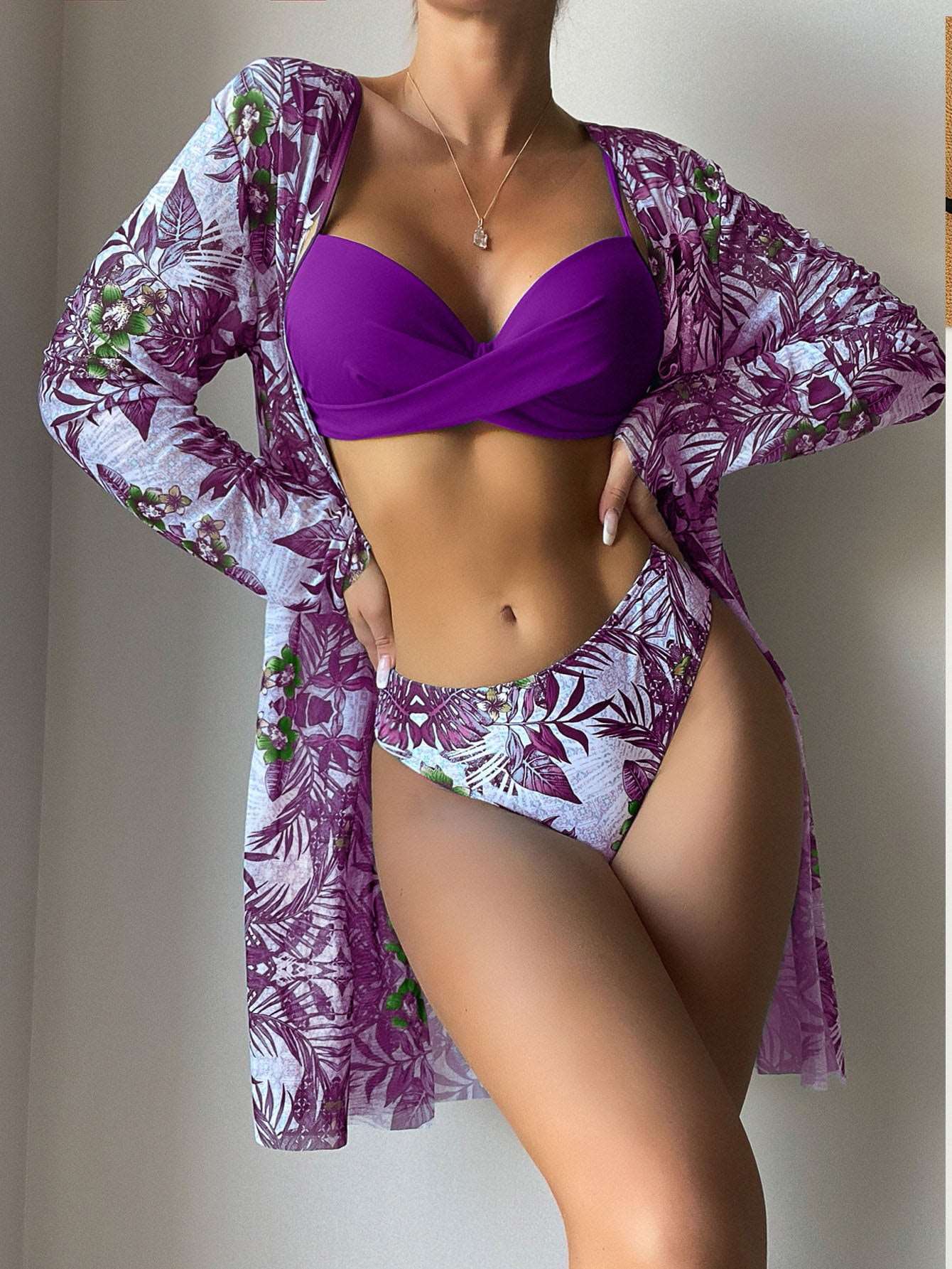 Women's Top, Pants and Cover-up Robe Three-piece Swimsuit