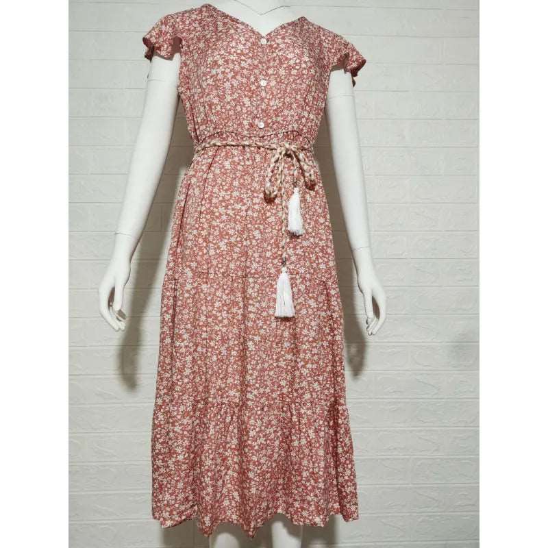 Women's Floral Tied Dress with Rope Style Belt