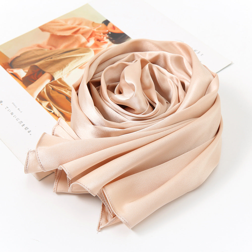 Women's Elegant Pure Color Pearl Satin Scarf