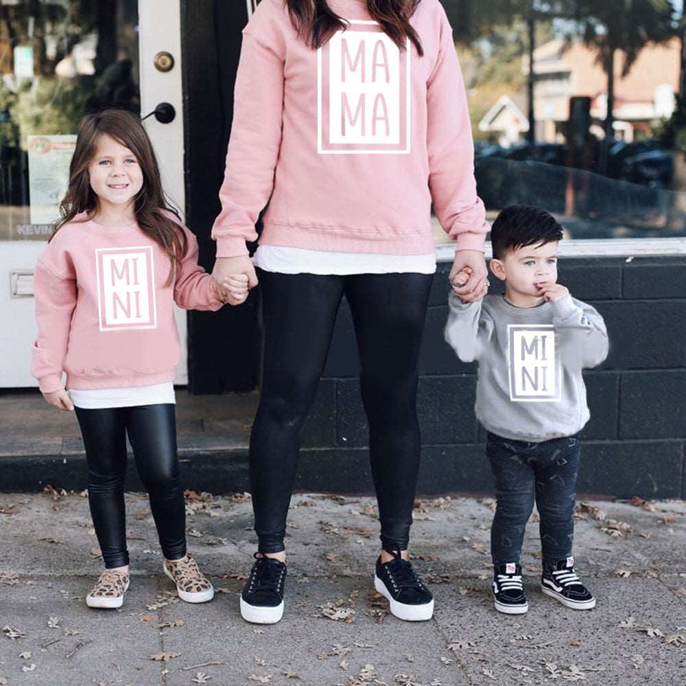 Family Gray Black And White Three-color Parent-child Sweatshirts