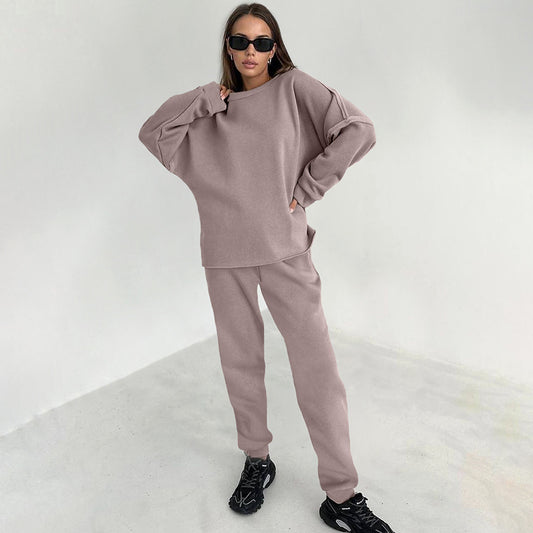 Women's Basics - Oversized Sweatshirt and Pencil Pants Two-piece Outfit Set