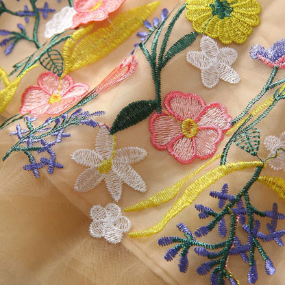 Women's Embroidery Flower Mesh Large Swing Sleeve V-neck Dress