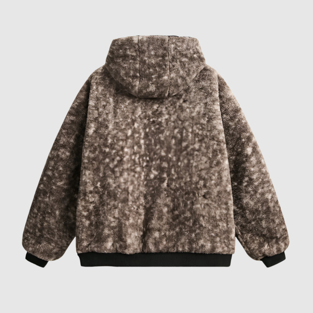 Men's Imitation Fur Leopard Print Double-sided Wear Cotton Coat Jacket with Hood