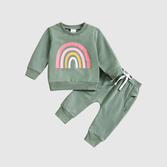 Baby Girl Long-sleeved Sweatshirt and Pants Two-piece Outfit Set