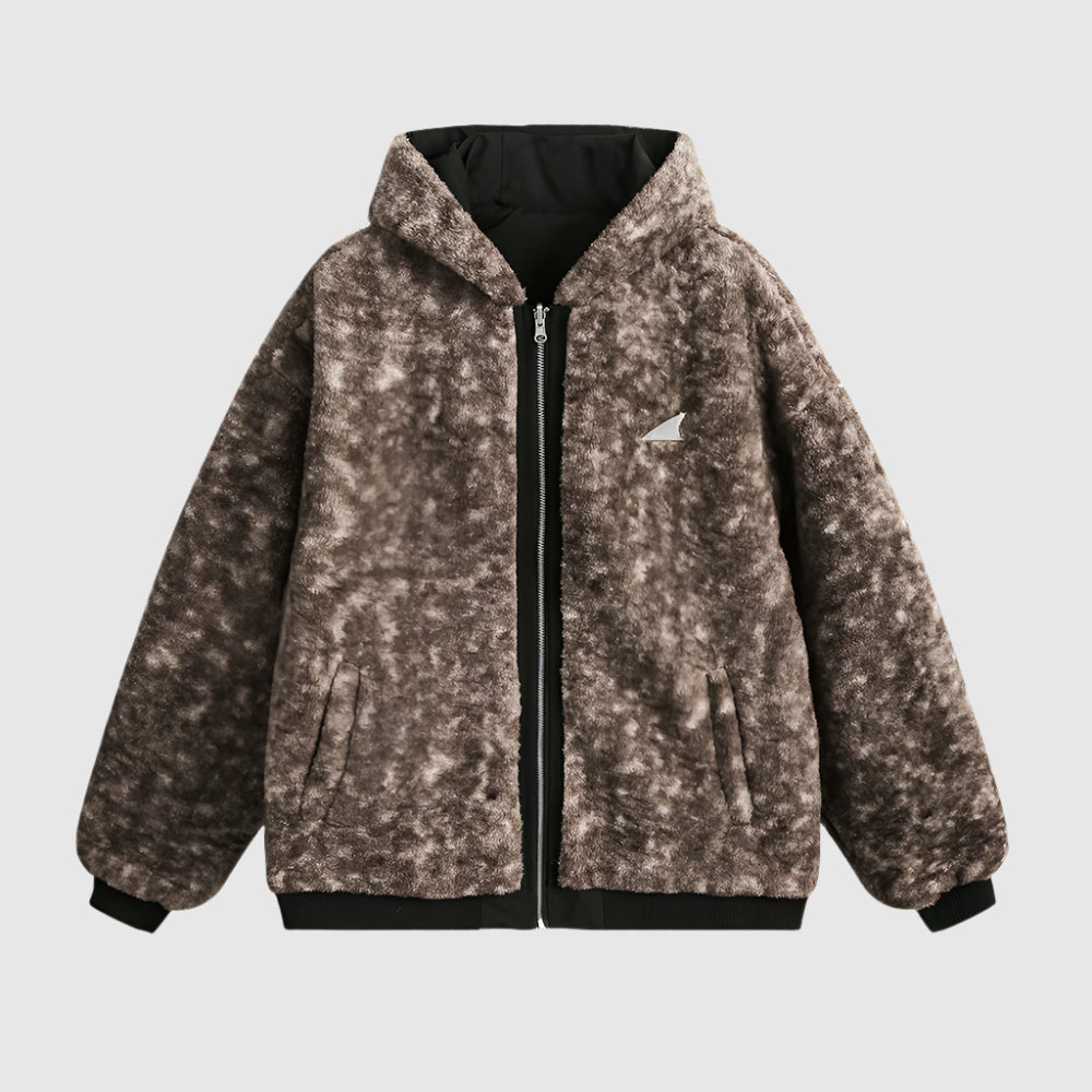 Men's Imitation Fur Leopard Print Double-sided Wear Cotton Coat Jacket with Hood