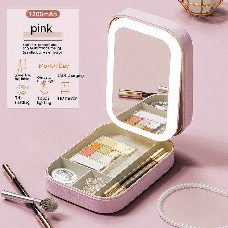Portable Travel Mirror Makeup Storage Box With Touch LED Light Make-up