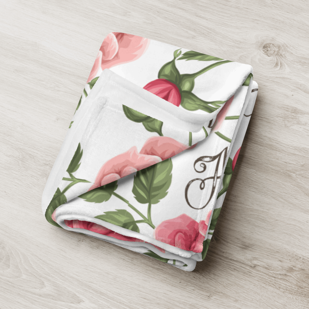 Personalized Name Letter Romantic Rose Throw Blanket