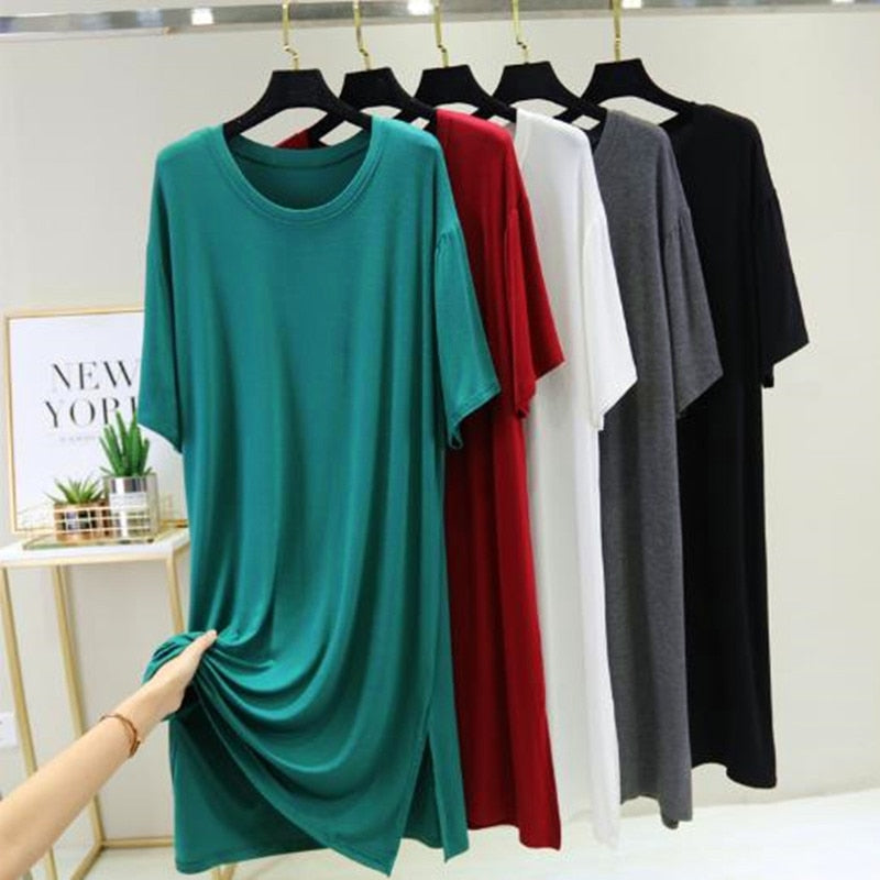 Women's Cotton Loose Large Size Short Sleeve Long T-Shirt Nightshirt Sleepwear